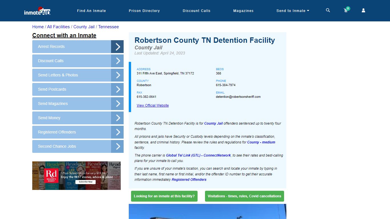 Robertson County TN Detention Facility - Inmate Locator - Springfield, TN